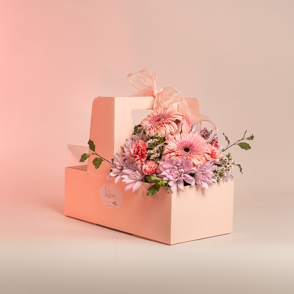 Happy Box Cake and Pink Flowers