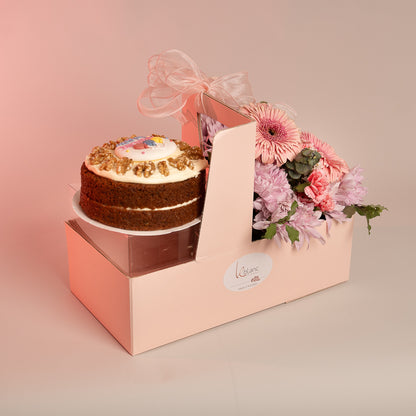 Happy Box Cake and Pink Flowers