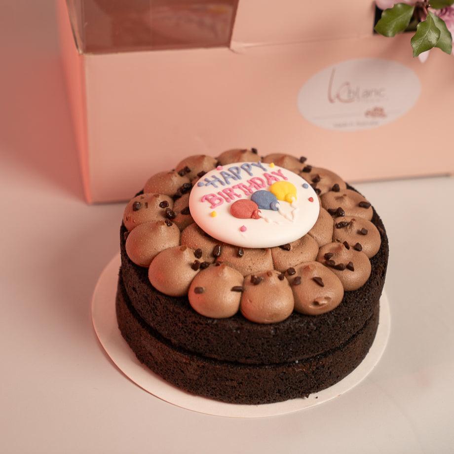 Happy Box Chocolate Cake and Red Flowers