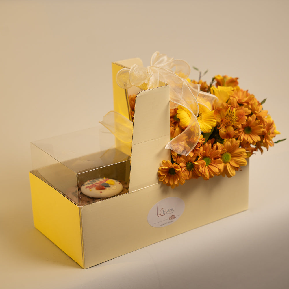 Happy Box Cake and Yellow Flowers