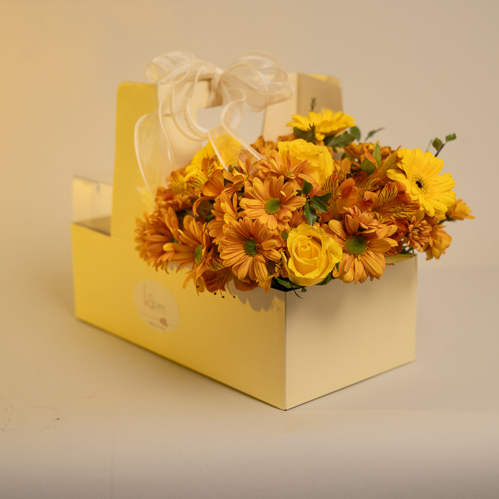 Happy Box Cake and Yellow Flowers