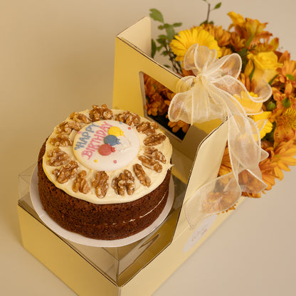 Happy Box Cake and Yellow Flowers