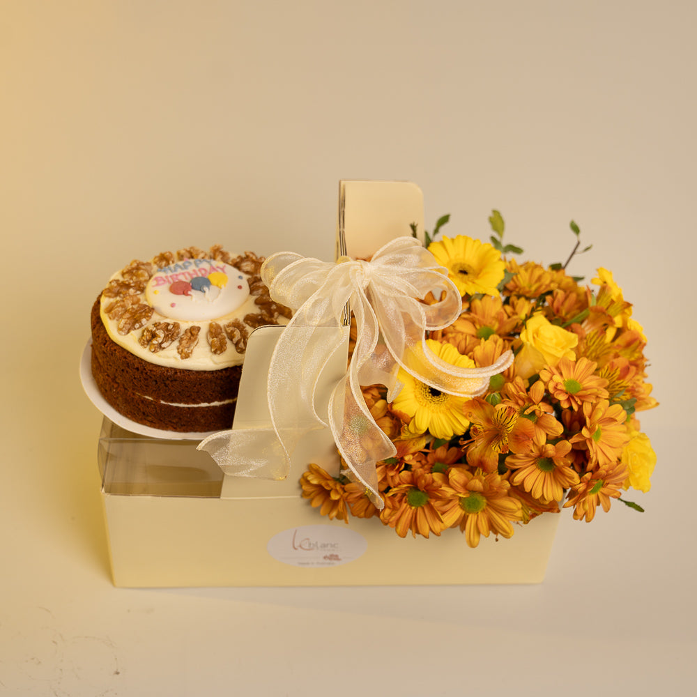 Happy Box Cake and Yellow Flowers