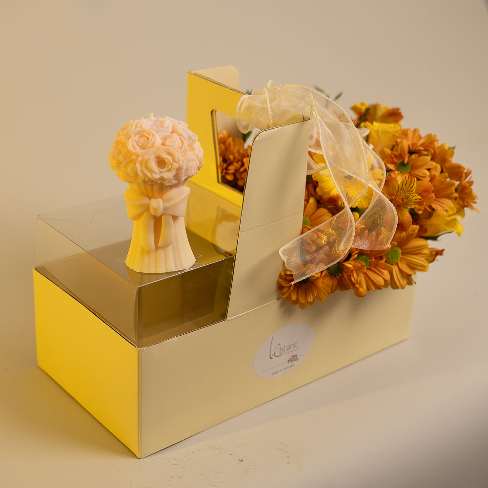 Yellow Rose Bouquet Candle - Happy Box