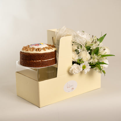 Happy Box Cake and White Flowers