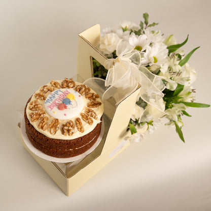 Happy Box Cake and White Flowers