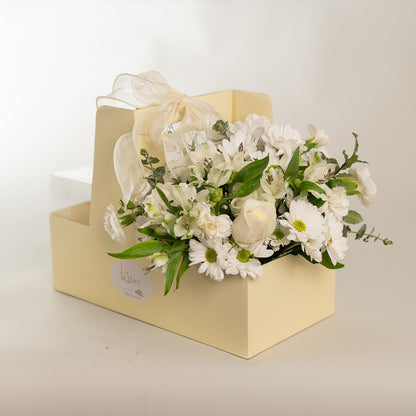 Happy Box Cake and White Flowers