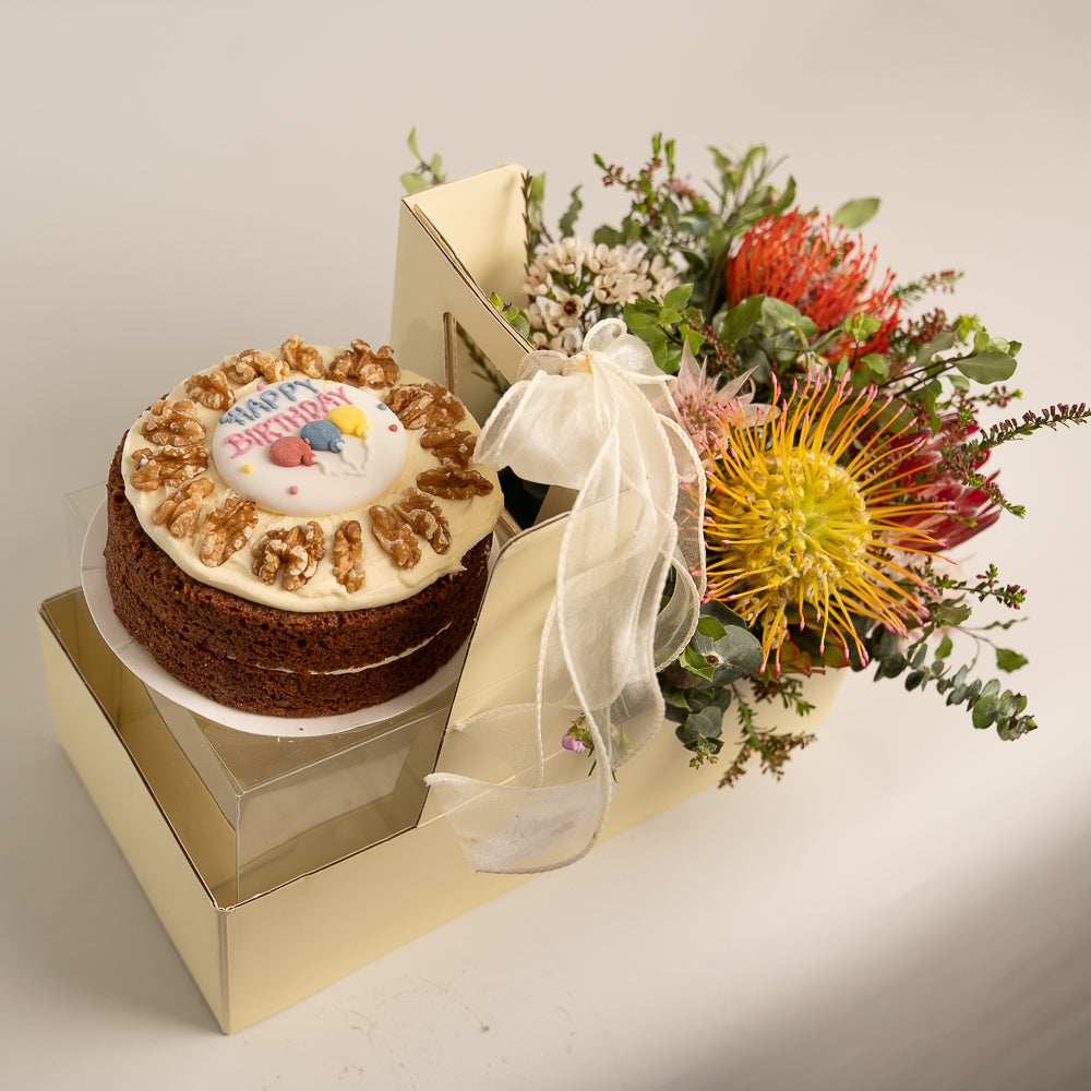 Happy Box Cake and Australia Native Flowers