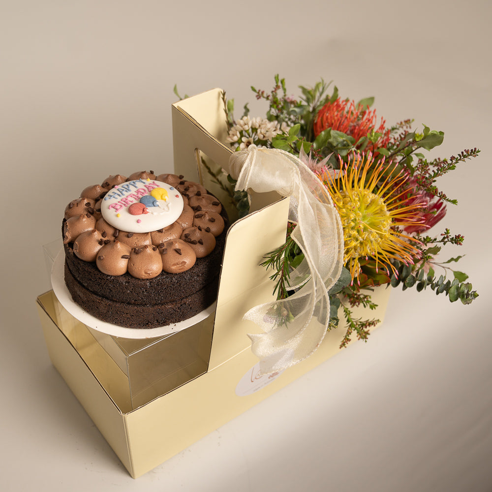 Happy Box Chocolate Cake and Australia Native Flowers