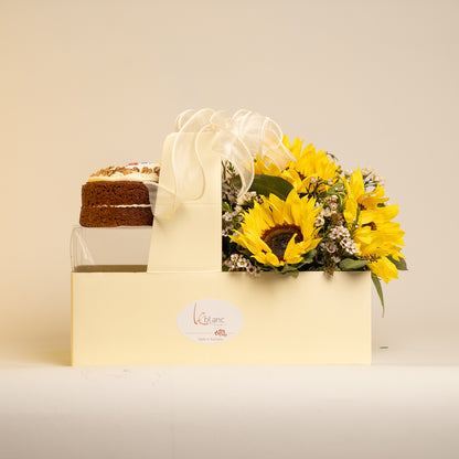 Happy Box Cake and Sunflowers