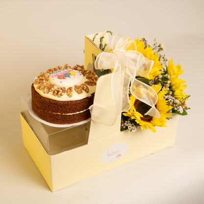 Happy Box Cake and Sunflowers