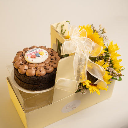 Happy Box Chocolate Cake and Sunflowers