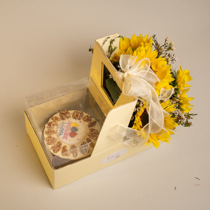 Happy Box Cake and Sunflowers