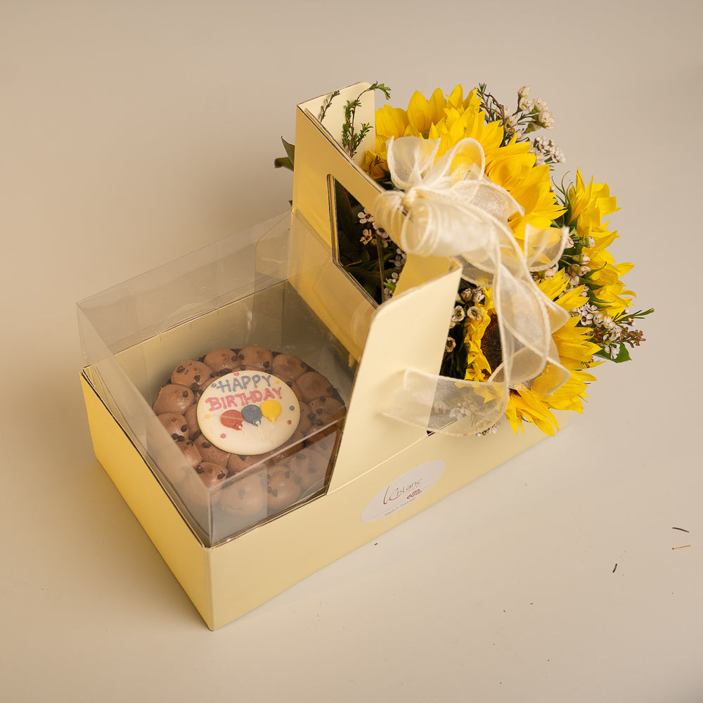 Happy Box Cake and Sunflowers