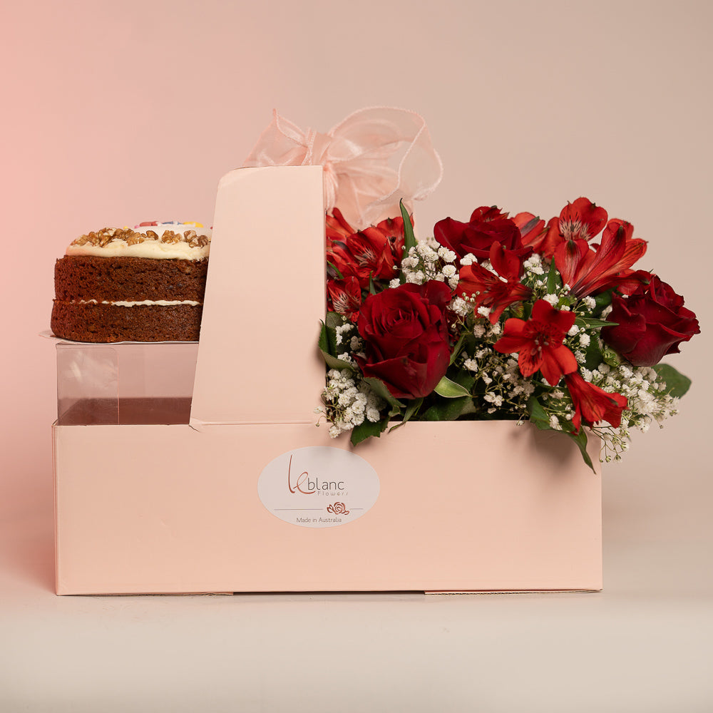 Happy Box Cake and Red Flowers