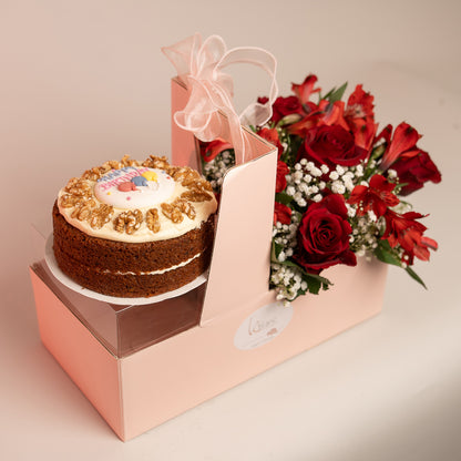 Happy Box Cake and Red Flowers