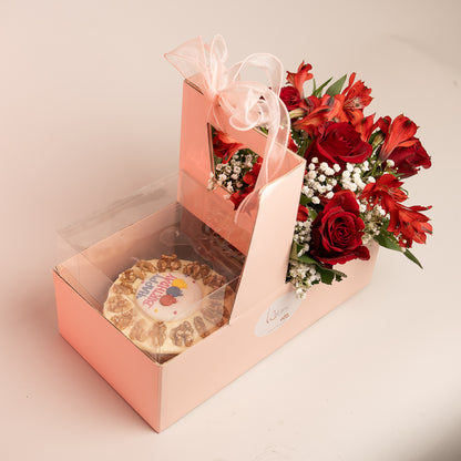 Happy Box Cake and Red Flowers