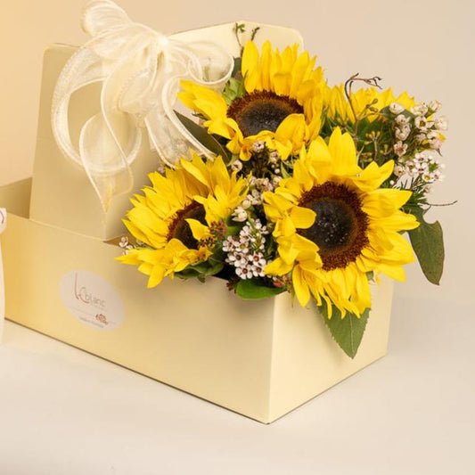 Happy Box Cake and Sunflowers