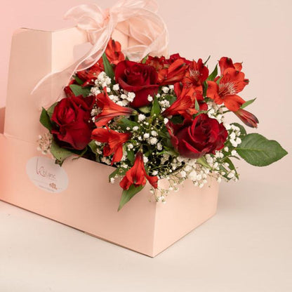 Happy Box Cake and Red Flowers