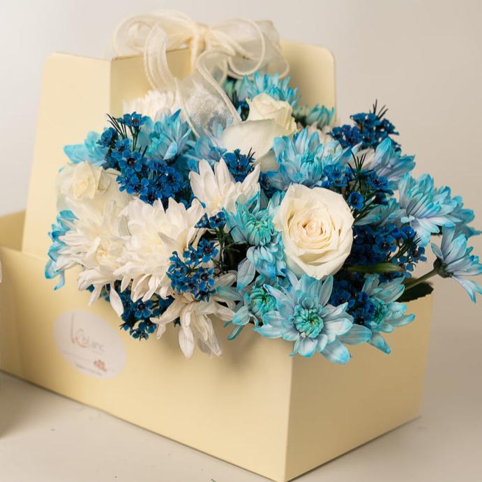 Happy Box Chocolate Cake - Blue and White Flowers