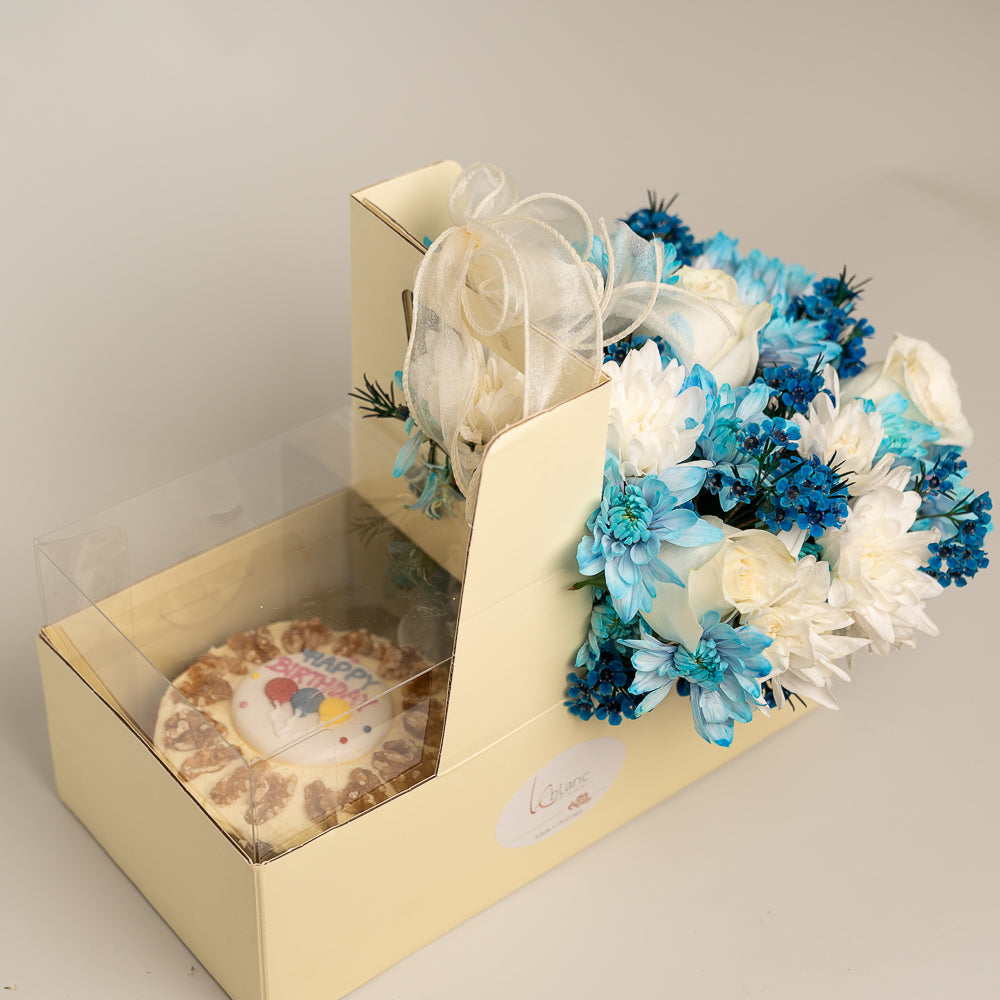 Happy Box Cake - Blue and White Flowers