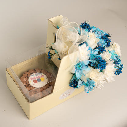 Happy Box Chocolate Cake - Blue and White Flowers