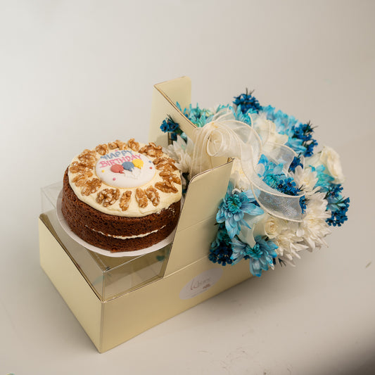 Happy Box Cake - Blue and White Flowers