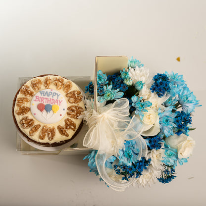 Happy Box Cake - Blue and White Flowers