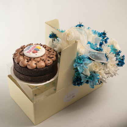 Happy Box Chocolate Cake - Blue and White Flowers