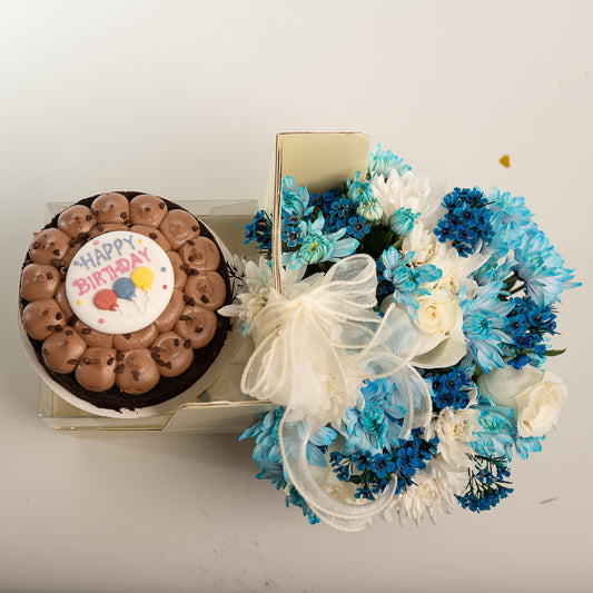 Happy Box Chocolate Cake - Blue and White Flowers