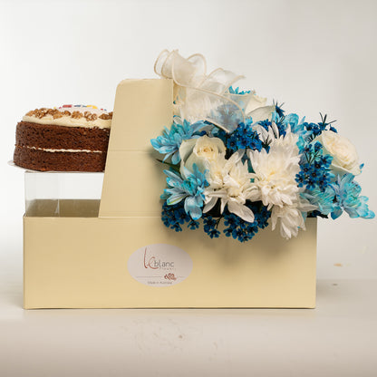 Happy Box Cake - Blue and White Flowers