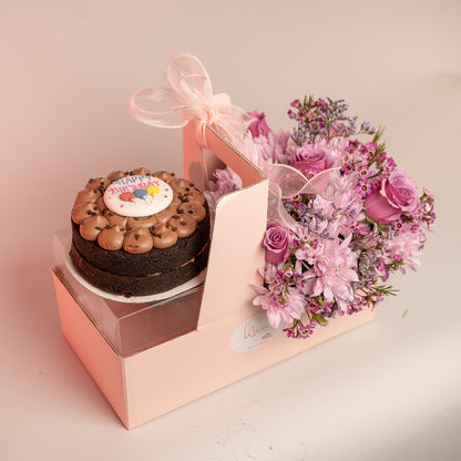 Happy Chocolate Box Cake and Pink Australian Roses