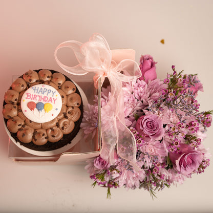 Happy Chocolate Box Cake and Pink Australian Roses