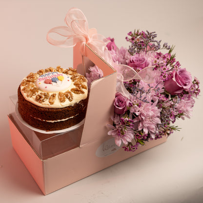 Happy Box Cake and Pink Australian Roses