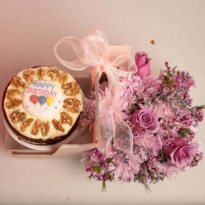 Happy Box Cake and Pink Australian Roses