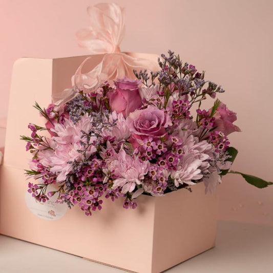 Happy Box Cake and Pink Australian Roses