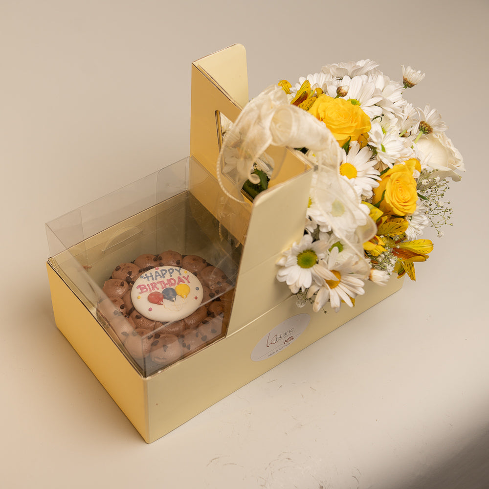 Happy Box Chocolate Cake - Yellow and White Australian Roses