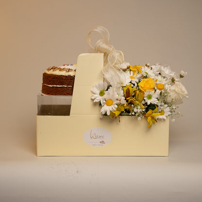 Happy Box Cake with Yellow and White Australian Roses