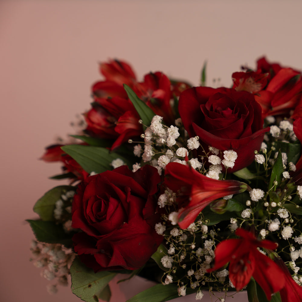 Happy Box Cake and Red Flowers