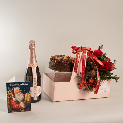 Chandon Brut Rose Christmas Gift Box - Red Roses