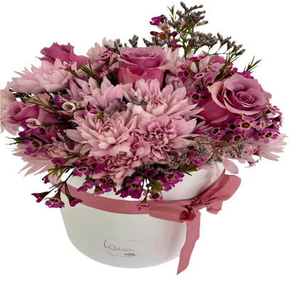 ROUND BOX PINK ROSE FLOWERS